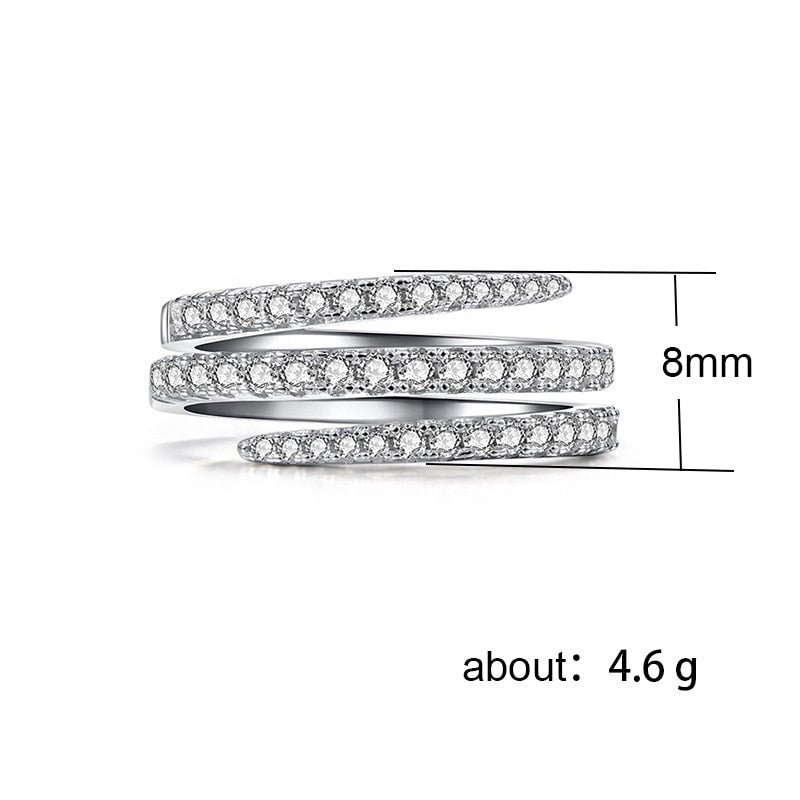 Cute Spiraling Silver Color Ring with Blingy Zircon Stone